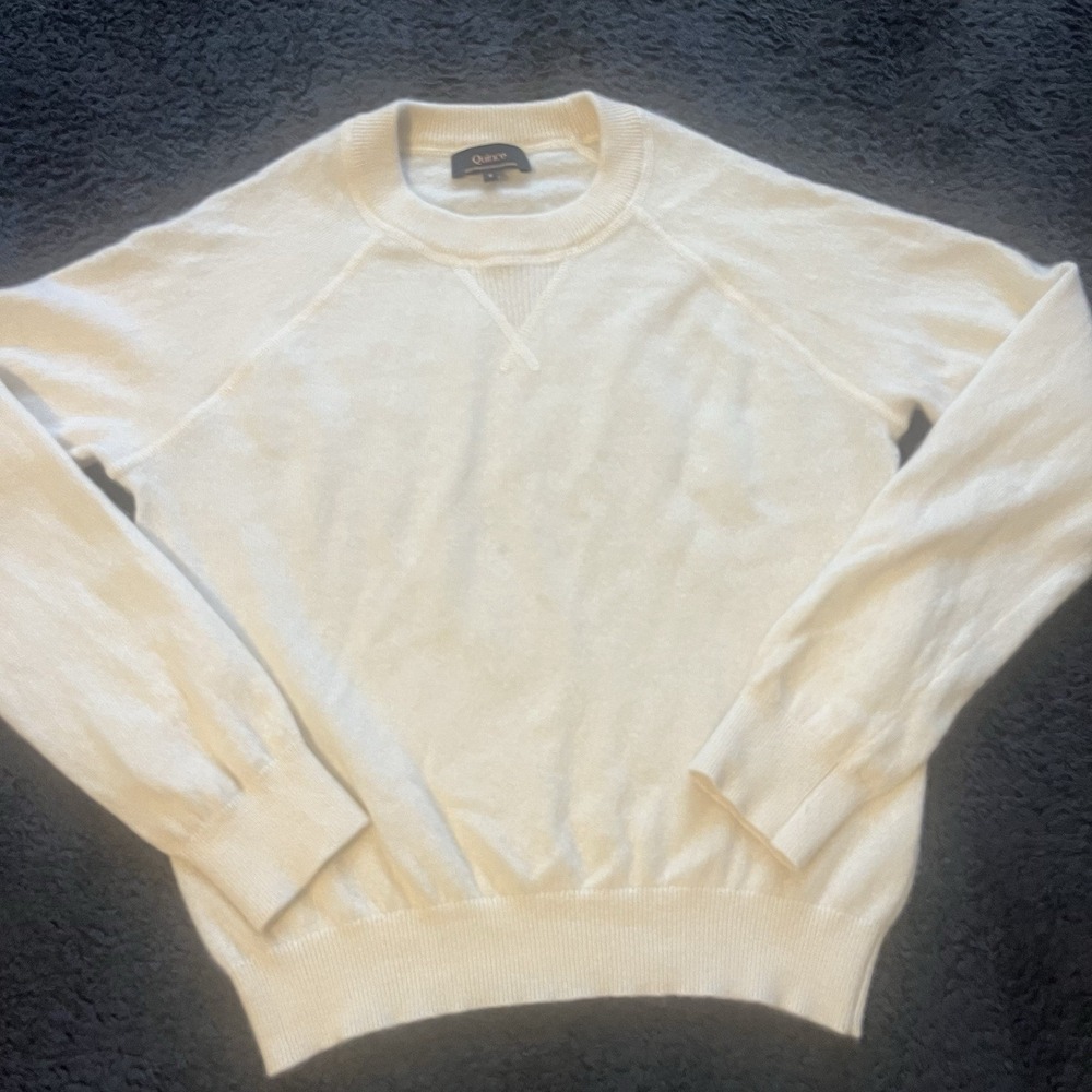 Quince Mongolian shrunken cashmere sweatshirt Ivory small quiet luxury